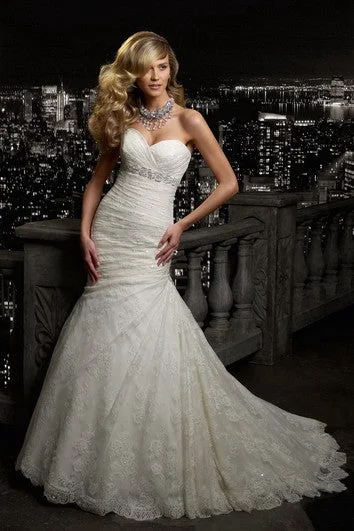 Sleeveless Dress With LaceMermaid Floor-Length Sweetheart Sleeveless Lace-Up Lace Dress With Side Draping And Beading