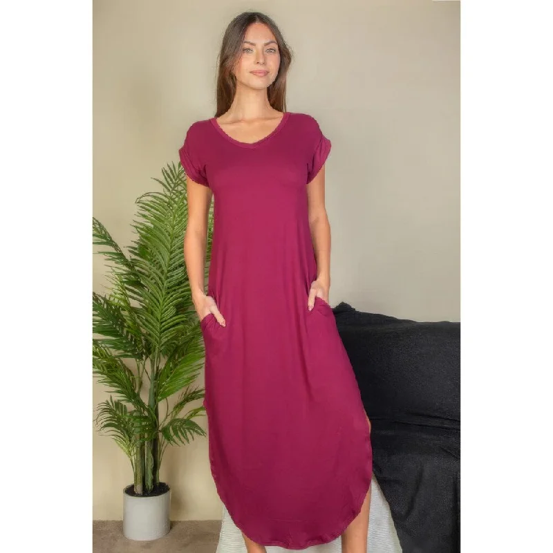 maxi dresses for formal eventsHidden Pocket Batwing Sleeve V Neck Long Dress