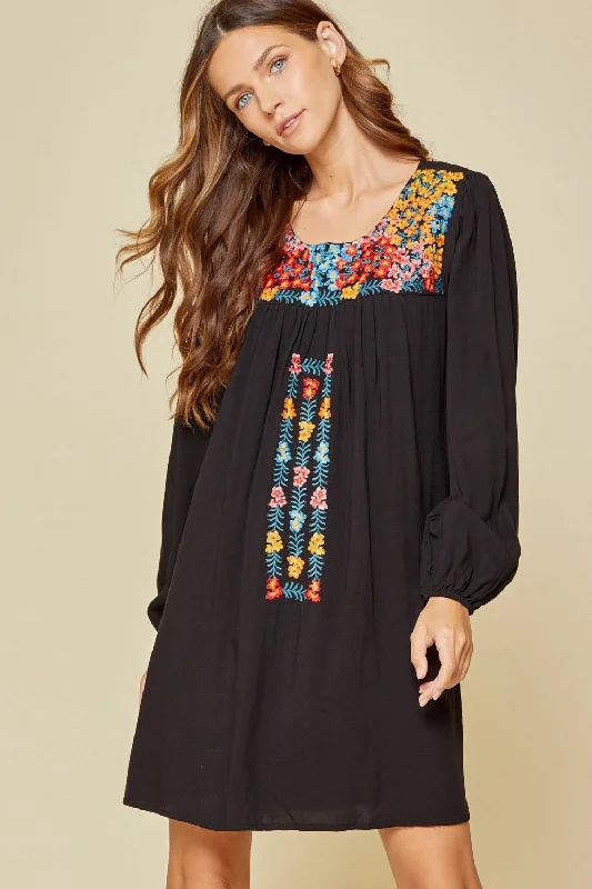 Funky Long Sleeves Maxi DressFloral Embroidered Long Sleeve Dress