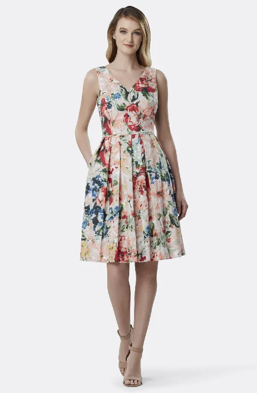 Sleeveless Dress With Long SkirtTahari Asl - Sleeveless Cotton Floral Flared Short Dress TLMU9WD645SC