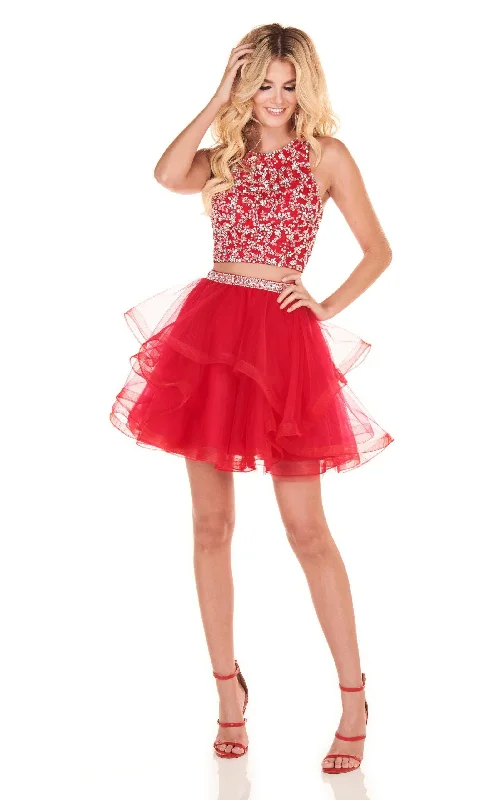 glam party dressesRachel Allan Homecoming 4012 - Beaded Two Piece Tiered A-Line Dress