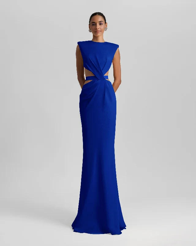 maxi dresses with hidden pocketsRoyal Blue Long Dress With Cut-Outs