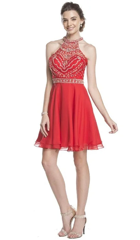 affordable luxury party dressesAspeed Design S1601 - Embellished Halter Homecoming Dress