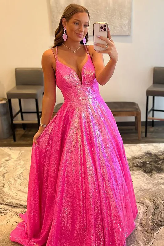 custom prom dressesGlitter Fuchsia Sequins Long Prom Dress gh2517