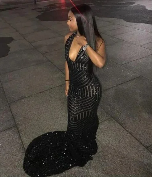 sleeveless prom dressesMermaid Sequins Black Girl Formal Dress Sparkly Prom Dresses gh2980