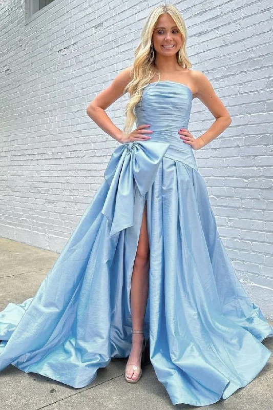 lace prom dressesA-Line Strapless Satin Long Prom Dress with Bow gh2776