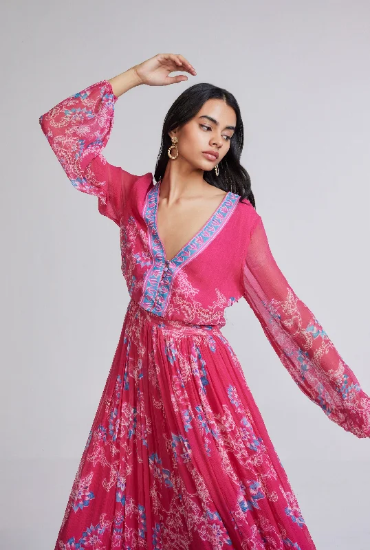 maxi dresses with off-the-shoulder necksMaheen Pink Long Dress