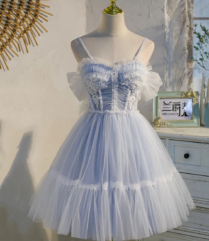 chiffon prom dressesBlue tulle lace short prom dress homecoming dress  10540