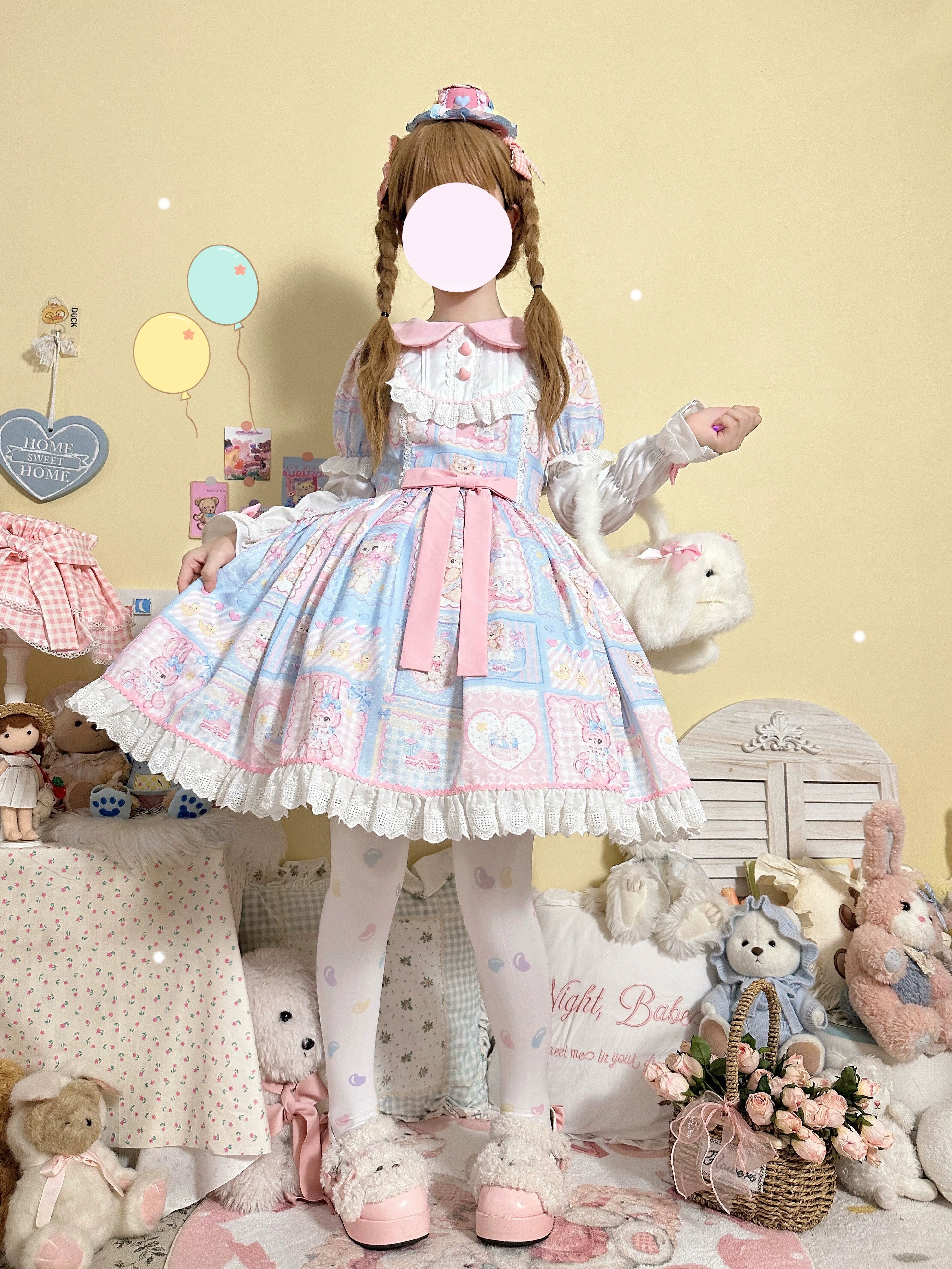 Flexible Long Sleeves Tunic Dress(BFM)Hanguliang~Sweet Bunny Bear~Sweet Lolita Dress Long Sleeve Winter Lolita OP