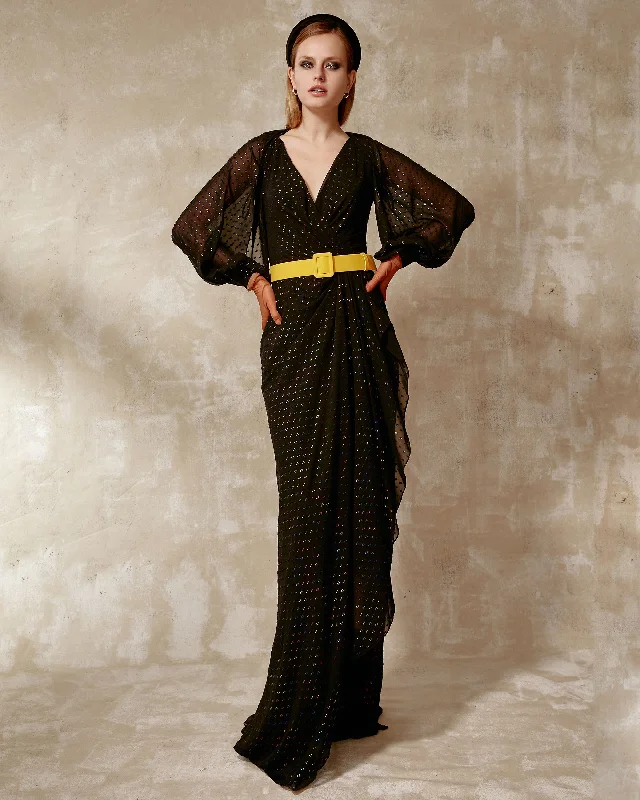 maxi dresses for curvesV-Neckline Long Dress With Belt