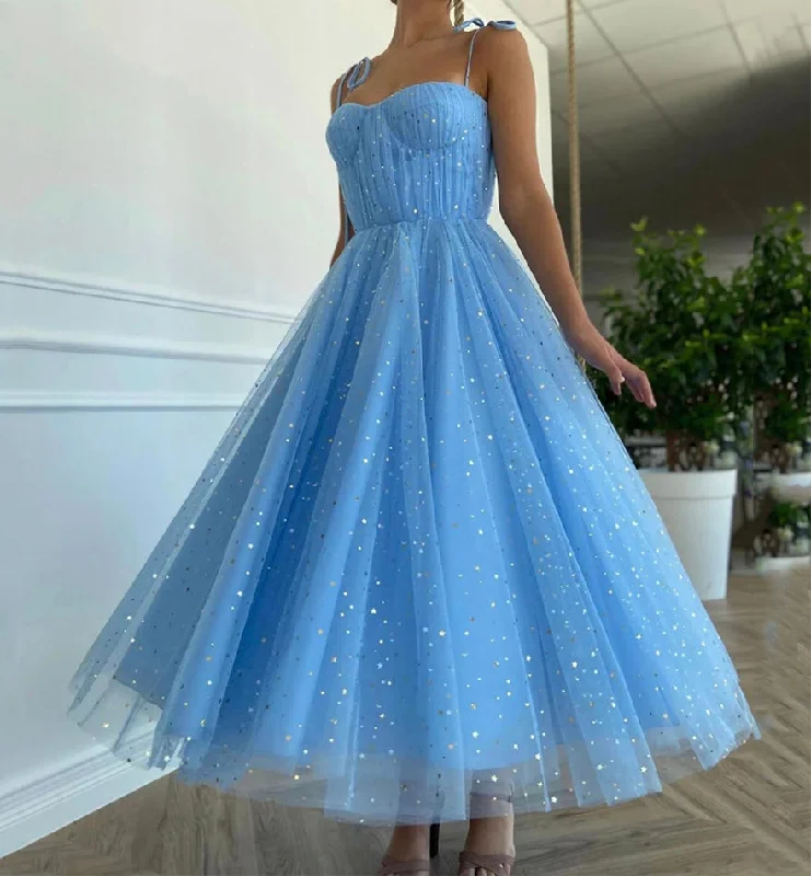 glamorous prom dressesBlue tulle short prom dress cocktail dress  8981