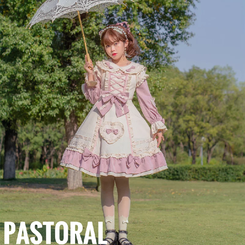 Fitted Formal Long Sleeves DressNiu Niu~Little Gardener~Plus Size Lolita OP Dress Pink Winter Long Sleeve