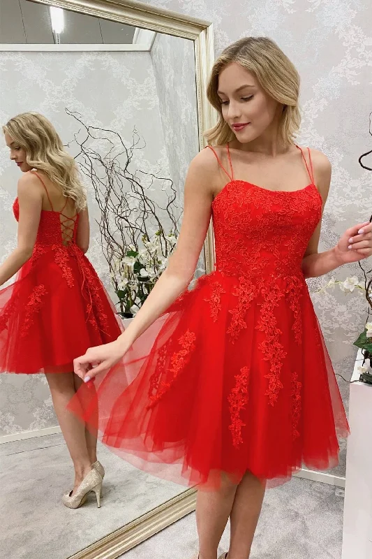 chiffon party dressesRed A-line Appliques Short Homecoming Dress gh1203