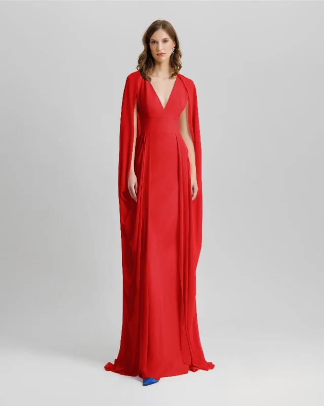 chiffon maxi dressesV-Neckline Red Long Dress