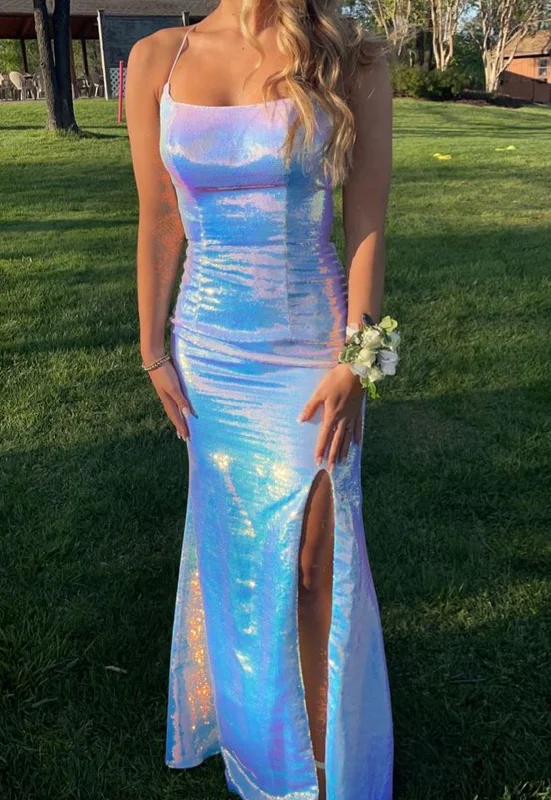 cap sleeve prom dressesSpaghetti straps sheath prom dress with slit  gh2719