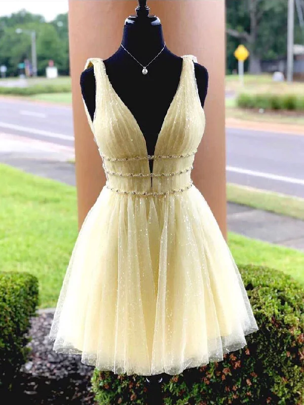 prom dresses for summerYELLOW TULLE SHORT PROM DRESS. YELLOW HOMECOMING DRESS gh806