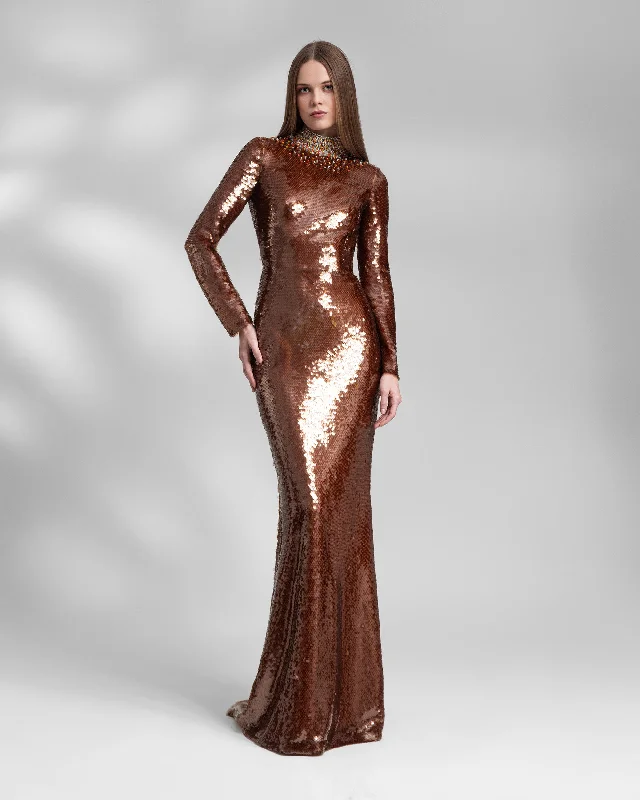 maxi dresses for destination weddingsLong Fitted Sequins Coffee Dress