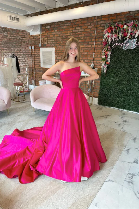 prom dresses with lace appliquésProse Red Satin Strapless A Line Prom Dress gh2843