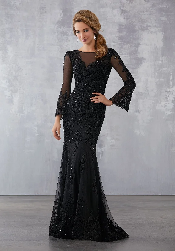 Formal Long Sleeves DressMGNY By Mori Lee - Long Sleeve Embroidered Bateau Dress 71735