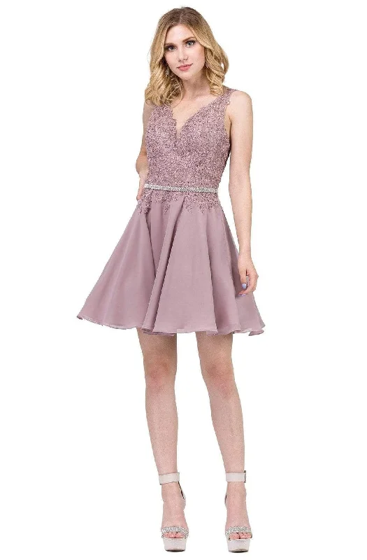 affordable party dressesDancing Queen - Plunging V-Neck Lace Bodice Homecoming Dress 3011