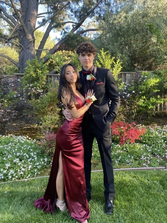 flowy prom dressesSimple Mermaid Long Burgundy Slit Prom Dress gh2971