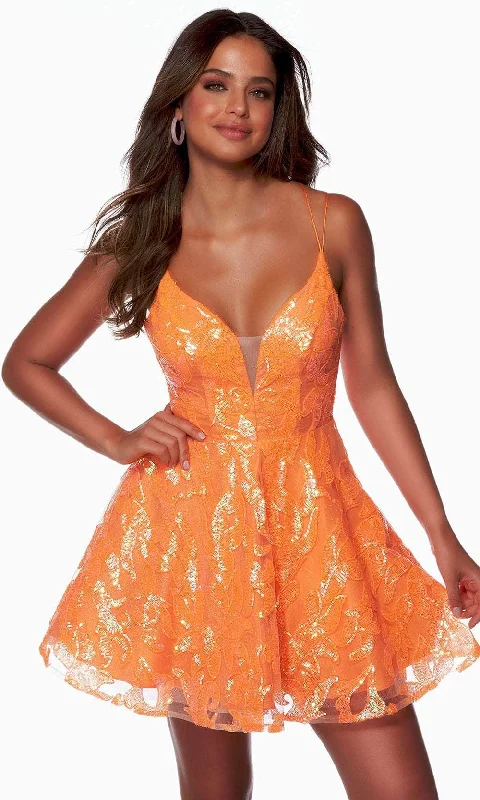 velvet party dressesAlyce Paris 3137 - Spaghetti Strap Sequin Homecoming Dress