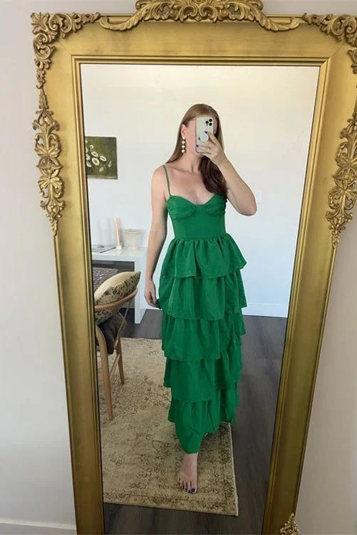 flowy prom dressesGreen Spaghetti Straps Layered Long Prom Dress gh2860