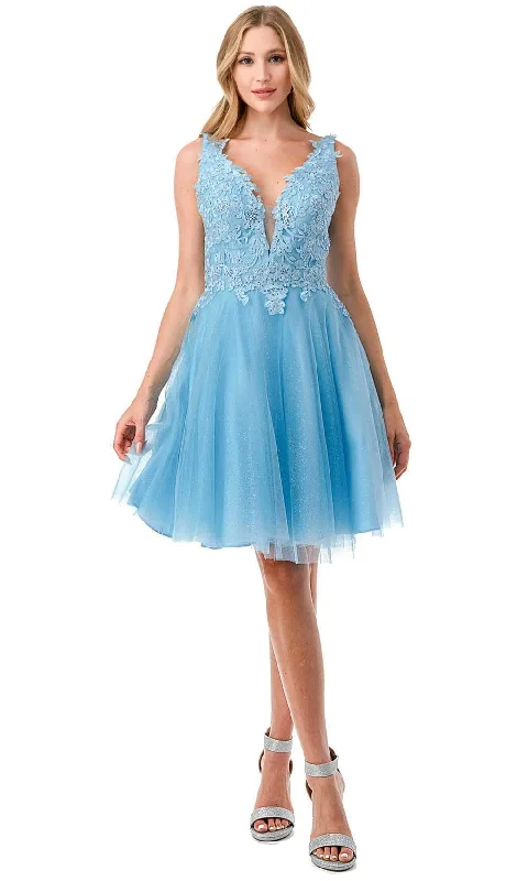 flowy party dressesAspeed Design S2739J -  V-Neck Homecoming Dress