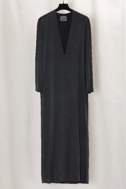 maxi dresses with empire waistsNo.125 Black Heavy Silk Longsleeve Dress