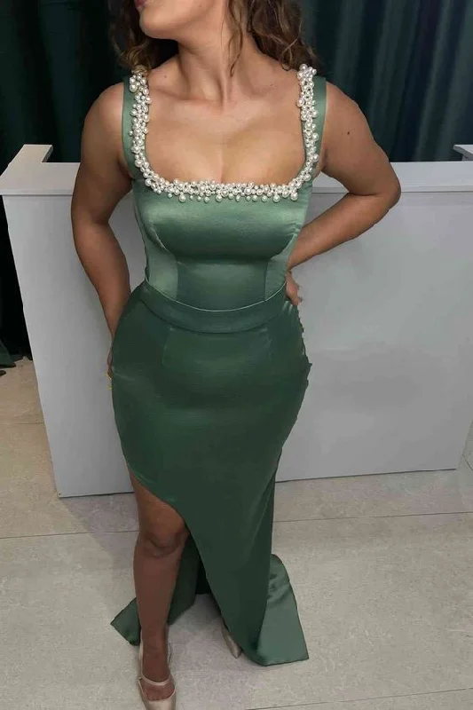 empire waist prom dressesBeaded Green Long Prom Dresses Satin Long Prom Dress gh2973