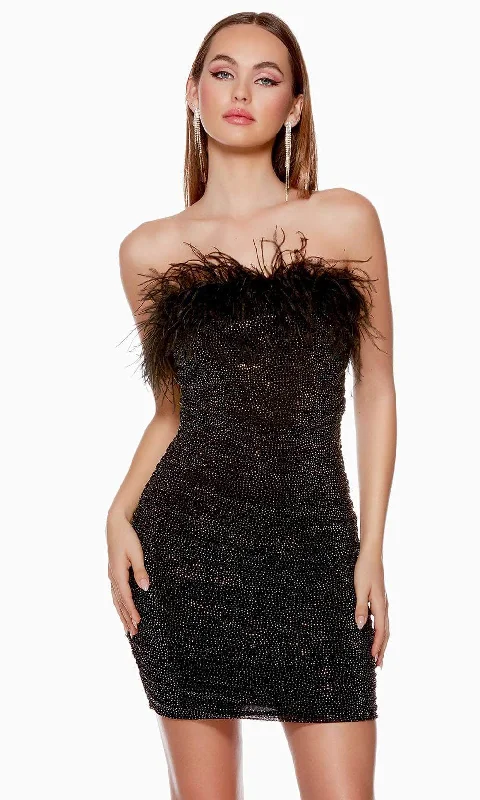 spaghetti-strap party dressesAlyce Paris 4728 - Feathered Ruche Homecoming Dress