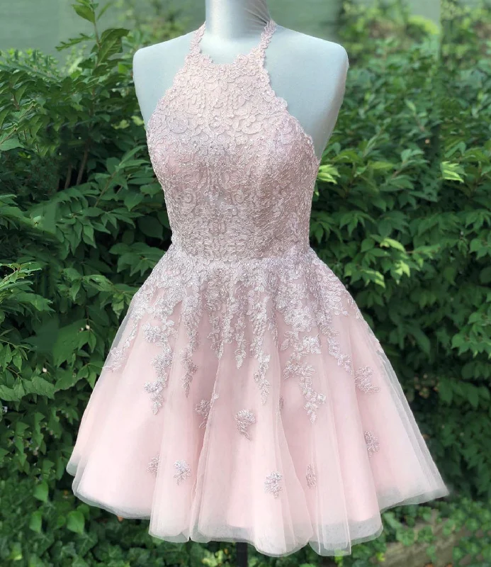 prom dresses for tall girlsPink lace short A line prom dress homecoming dress  8875