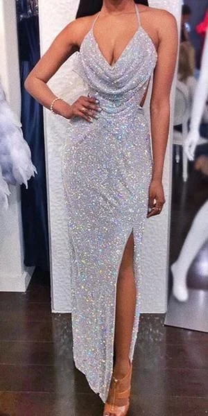 bespoke prom dressesSparkly Mermaid Sexy Backless Slit Sequin Prom Dresses gh2948