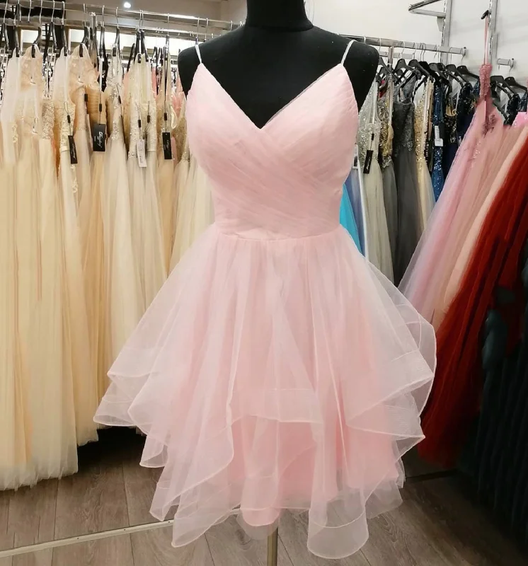 prom dresses for short girlsPink tulle short prom dress homecoming dress  8884