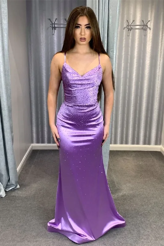 vintage prom dressesV-Neck Lilac Beaded Long Prom Dress gh2590