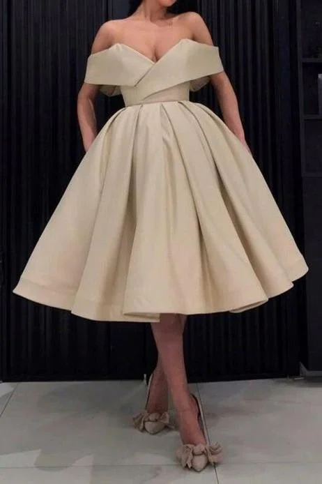 prom dresses for winterWide Off-the-shoulder Prom Dress Short Satin Skirt gh811