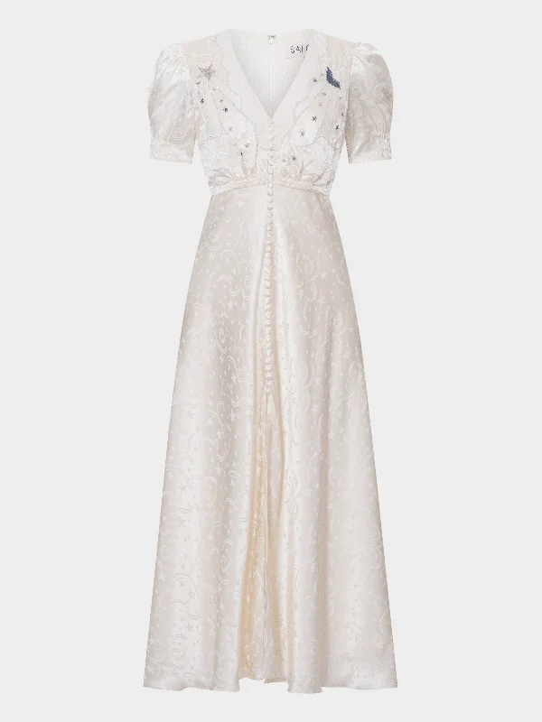 maxi dresses with back pocketsVenyx Lea Long Dress in Tusk Moonbeam Embroidery