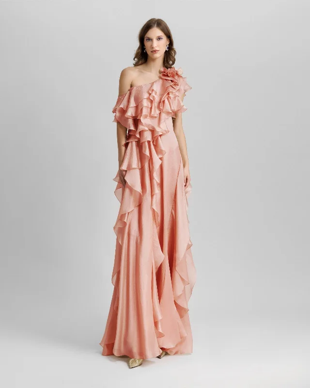 silk maxi dressesLong Shiny Garza Salmon Dress