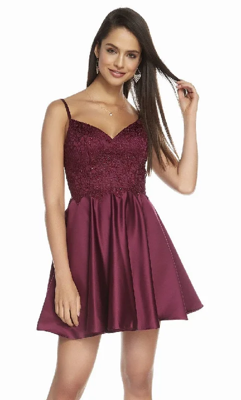 Sleeveless Dress With Floral PrintsAlyce Paris - Sleeveless Beaded Lace A-Line Satin Cocktail Dress 3848SC