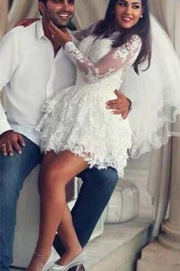 homecoming party dressesDelicate Lace Appliques Short White Homecoming Dress Long Sleeve