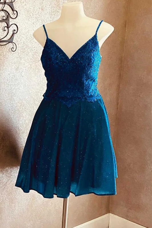 bohemian party dressesStunning Blue V-Neck A-Line Short Homecoming Dress gh1412