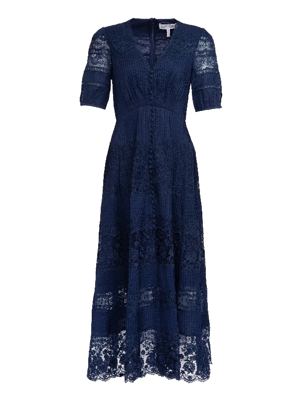 maxi dresses for semi-formal eventsLea Long Lace Dress in Navy