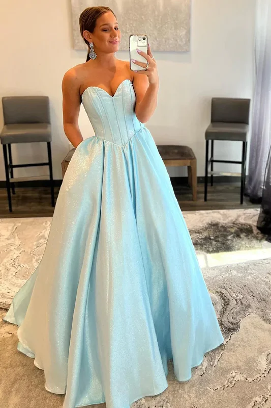 bespoke prom dressesA-Line Sweetheart Strapless Blue Long Prom Dress gh2515