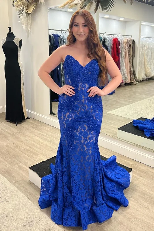 plus-size prom dressesLace Strapless Beaded Mermaid Long Prom Dress gh2968