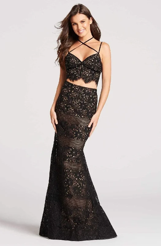 Formal Dress for Emmy AwardsEllie Wilde - Two Piece Crisscross Fitted Trumpet Gown EW118058 - 1 pc Black/Nude In Size 6 Available