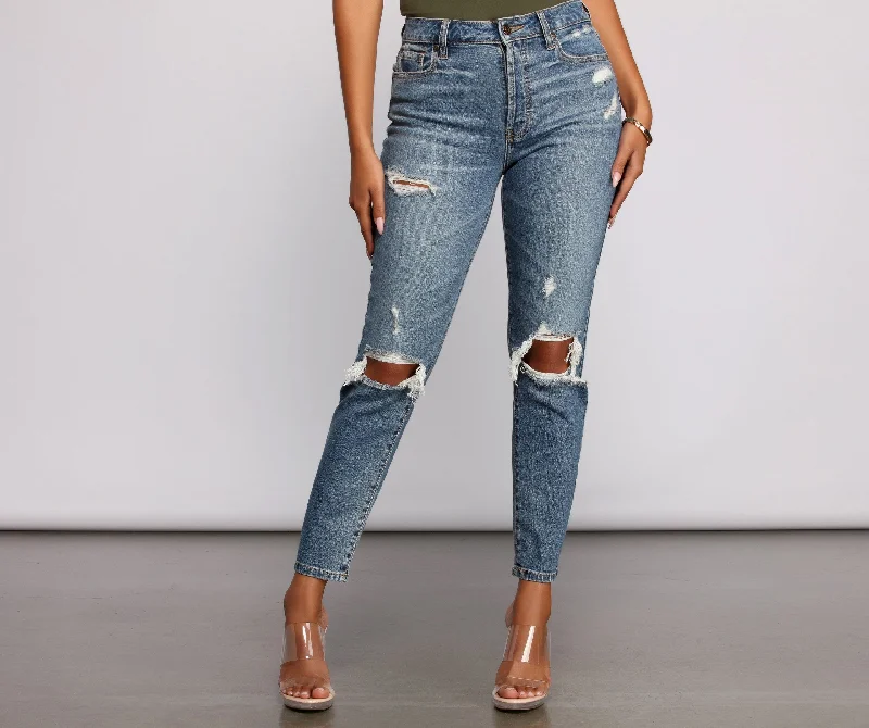 women's denim jeans with rhinestonesKittenAlarm - Tobi High Rise Destructed Mom Jeans