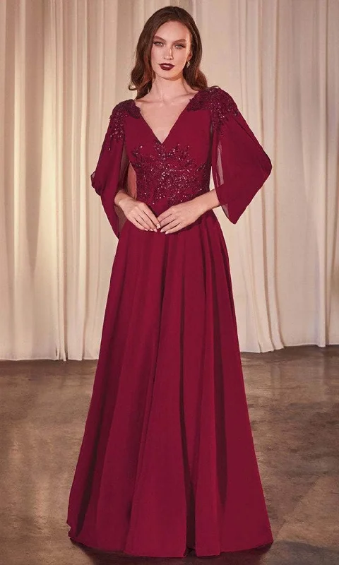 Formal Dress for Runway ShowsLadivine CDS508 - Split Sleeve Applique Gown