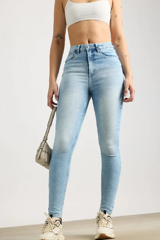 women's denim jeans with leather back pocketsIce Wash Skinny Women's Jeans