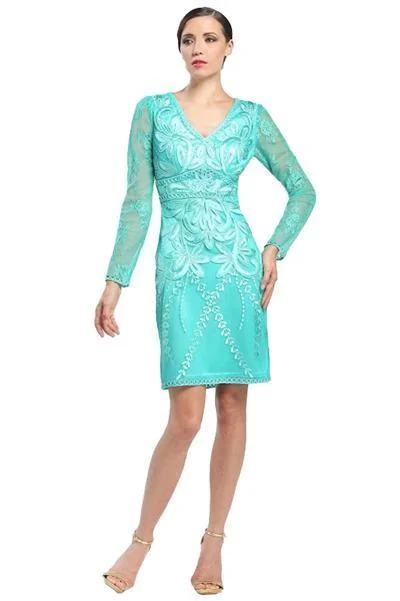 Funky Long Sleeves DressSue Wong - Floral Embroidered Long Sleeve V-Neck Dress N4516