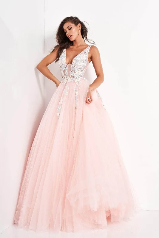 Formal Dress for Polo MatchesJovani - 11092 Floral Embroidered Plunging V-Neck Ballgown